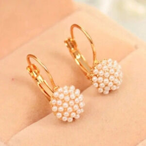 NEW! Faux Pearl Beads White Gold Earrings